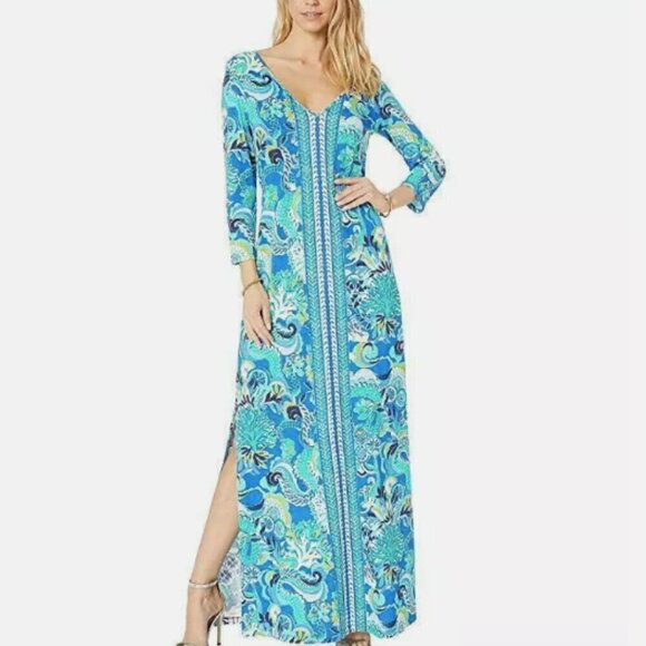 Lilly Pulitzer Anissa Maxi Dress in Blue Grotto Sirens And Spirits sz S - Picture 1 of 5